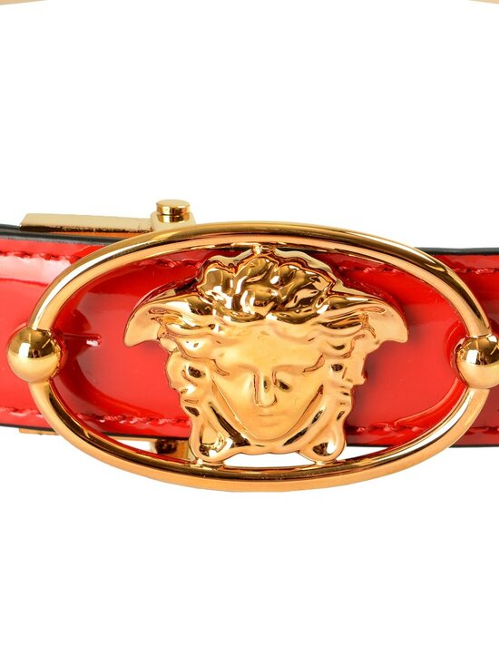 Versace Red 100% Patent Leather Gold Medusa Head Decorated Belt US 36 IT 90